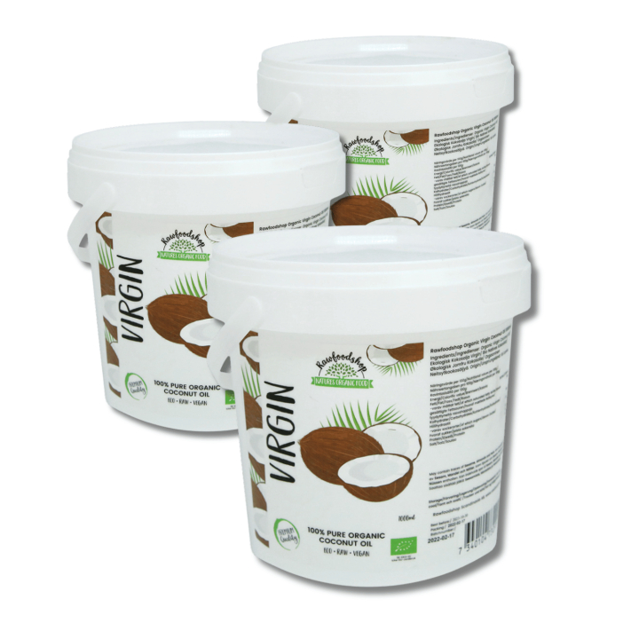 Kokosolja Virgin RAW EKO 1000ml x 3 Paket i gruppen Råvaror & Dryck / Skafferiet / Smör & Oljor / Oljor hos Rawfoodshop Scandinavia AB (15064-1000-SET3)