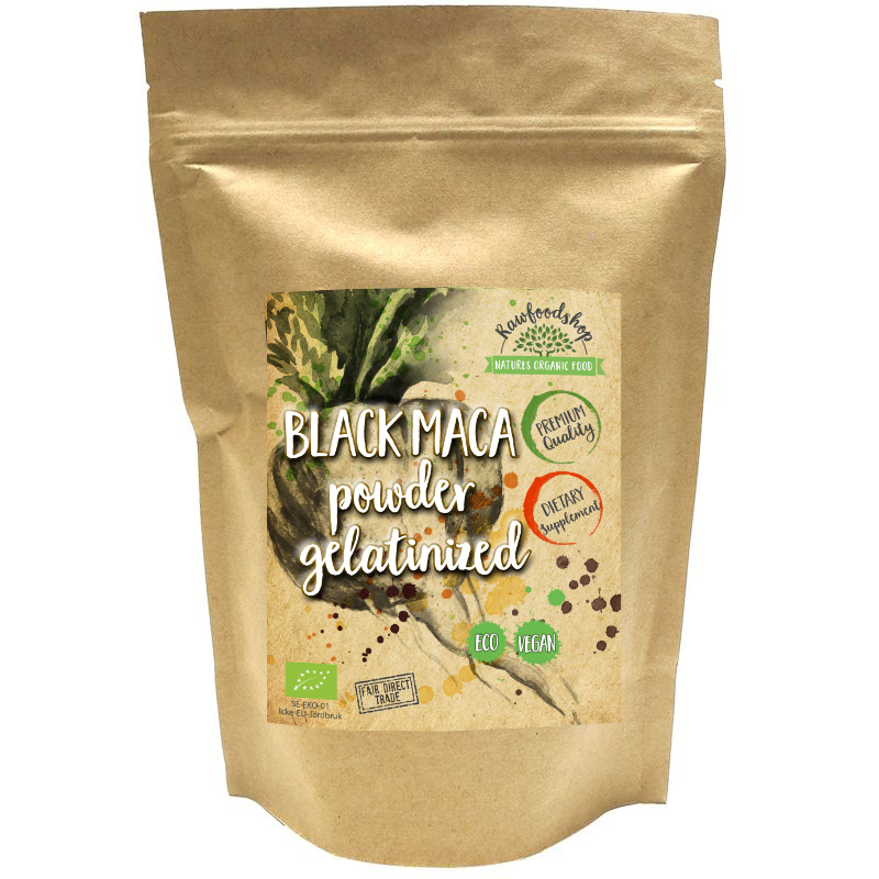 Maca Pulver Svart Gelatiniserat EKO 250g i gruppen Kosttillskott / Örter & Växter / Maca & Ginseng hos Rawfoodshop Scandinavia AB (161325)