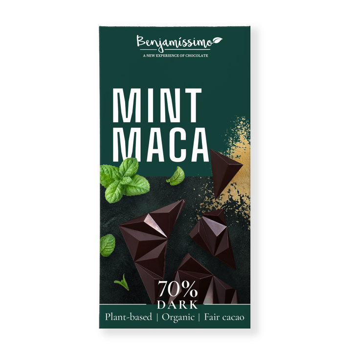 Benjamissimo Mörk Choklad 70% Mint & Maca 60g i gruppen Råvaror & Dryck / Godis & Choklad hos Rawfoodshop Scandinavia AB (3998)