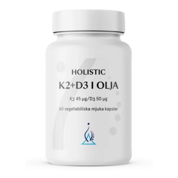 Holistic K2+D3 i Kokosolja 60kaps i gruppen Hälsa / Kosttillskott / Omega 3 & Fettsyror hos Rawfoodshop Scandinavia AB (4145)