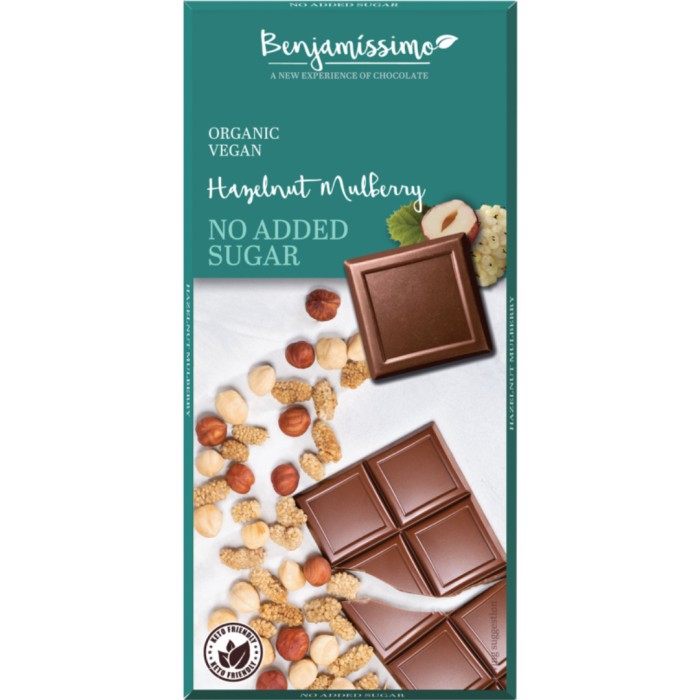 Benjamissimo Choklad Mylk Rostad Hasselnöt & Mullbär Sockerfri 70g i gruppen Råvaror & Dryck / Godis & Choklad hos Rawfoodshop Scandinavia AB (4934)