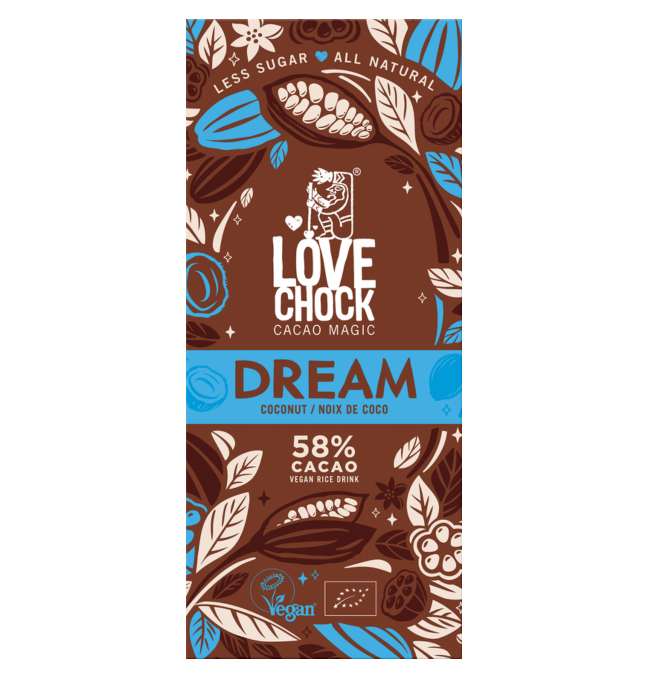 Dream Choklad med Kokos 58% EKO 70g i gruppen Råvaror & Dryck / Godis & Choklad hos Rawfoodshop Scandinavia AB (61002)