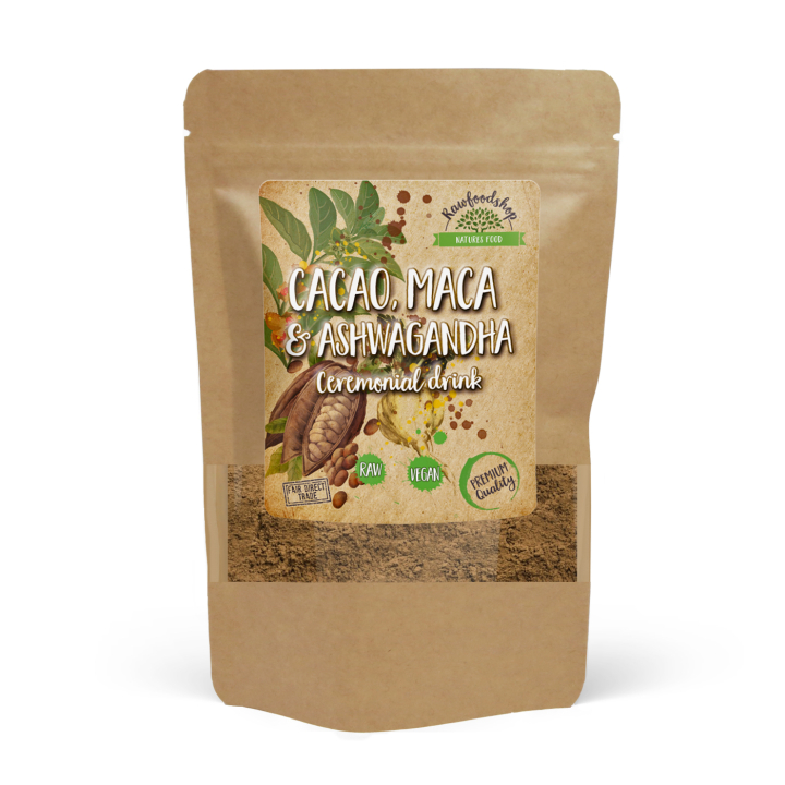 Kakaopulver Ceremoniell Dryck med Ashwagandha & Maca 100g i gruppen Råvaror & Dryck / Drycker / Övrigt hos Rawfoodshop Scandinavia AB (AYAM121)