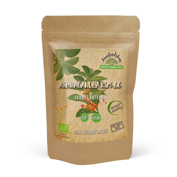 Ashwagandha KSM 66 Extract EKO 500mg 60 Kapslar i gruppen Kosttillskott / Örter & Växter / Örter hos Rawfoodshop Scandinavia AB (CAPASH60)