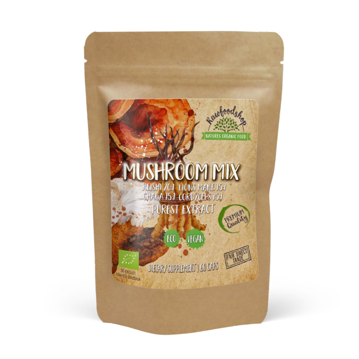 Mushroom mix Extract EKO 400mg 60 kapslar i gruppen Kosttillskott / Örter & Växter / Svampar hos Rawfoodshop Scandinavia AB (CAPSMUS60)