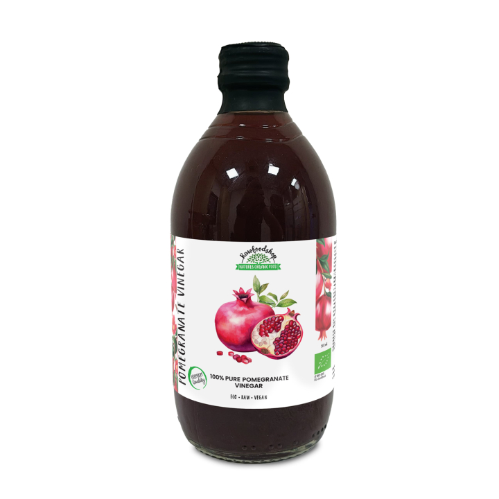 Granatäpple Vinäger Ofiltrerad EKO 500ml i gruppen Råvaror & Dryck / Skafferiet / Smaksättning / Vinäger hos Rawfoodshop Scandinavia AB (PFMG5SY050006)