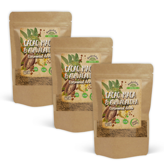 Kakaopulver Ceremoniell Ashwagandha & Maca 100g x 3 paket