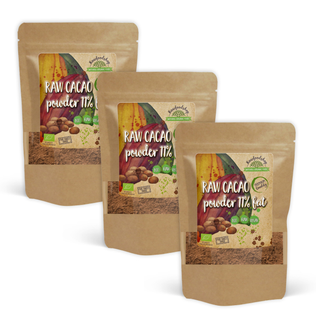 Kakaopulver 11% RAW EKO 1kg x 3 paket